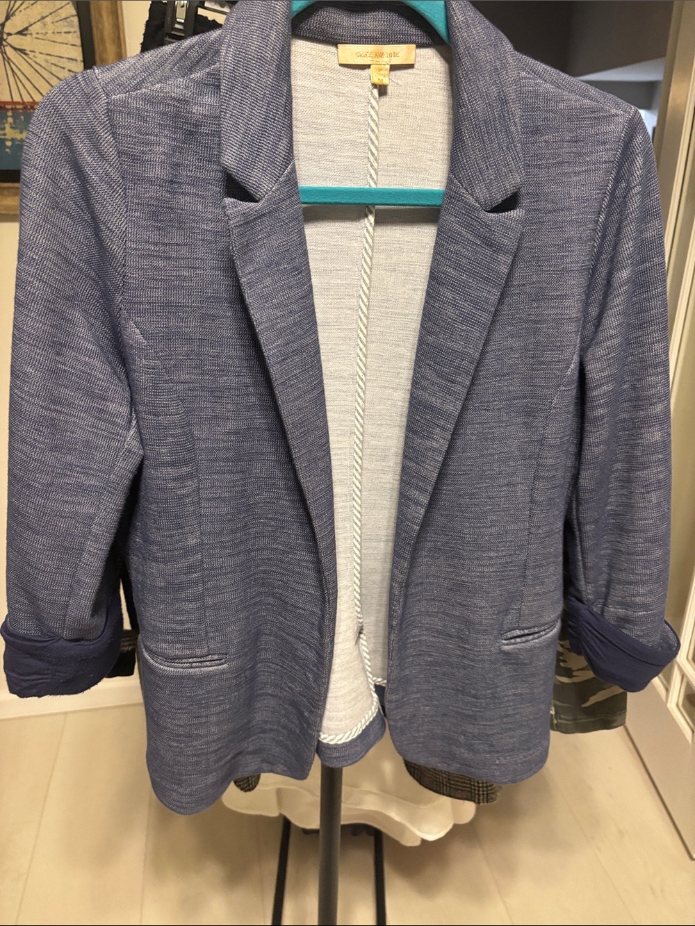 Skies Are Blue Heathered Navy Open-Front Knit Blazer